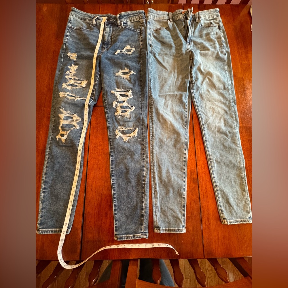 2 pair of American Eagle Outfitters High Rise Distressed Blue Jeans